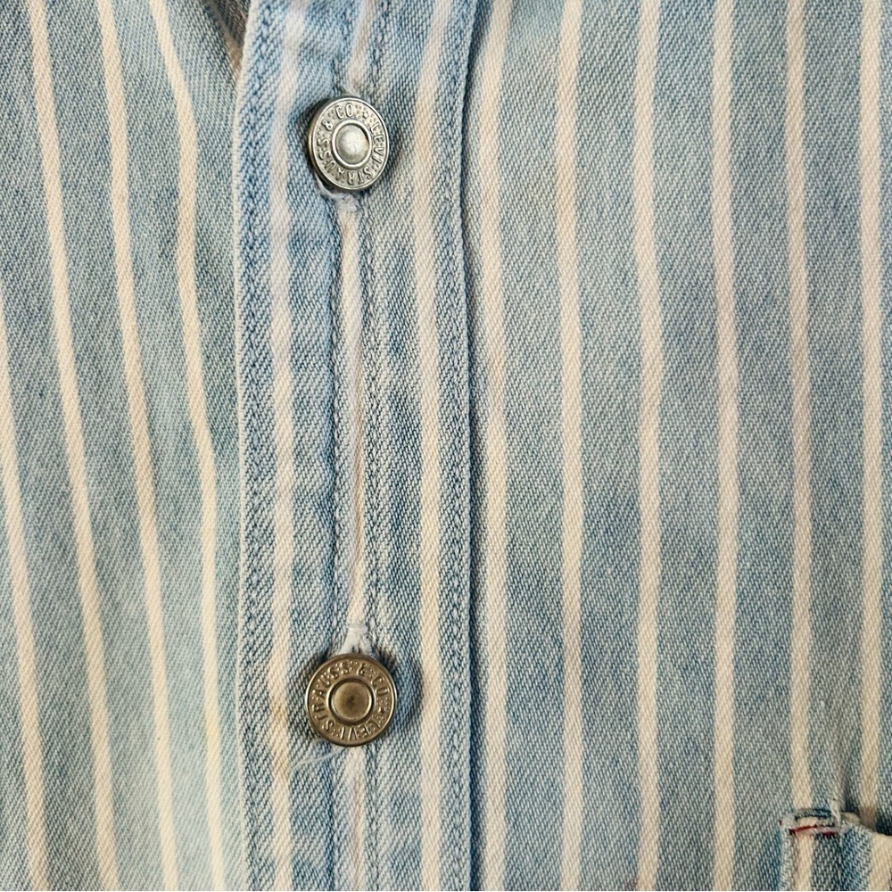Vintage Levi's 1990s Striped Chambray Denim Long Sleeve Shirt, size XL FLAW - Picture 4 of 11